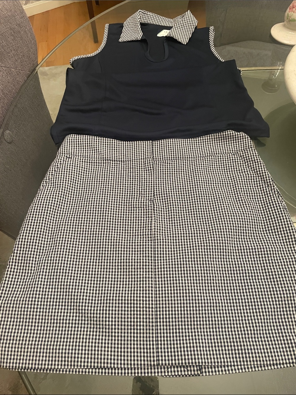 Izod Navy and white Gingham Mini Skirt and Polo top